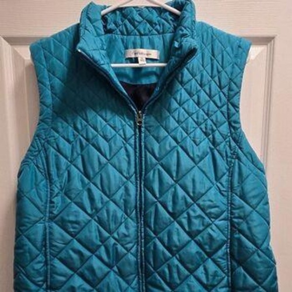 Croft & Barrow XS Quilted Vest Teal Blue Full Zip Adjustable Waist Grandma Core